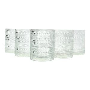 Home Essentials “Halo” Set of 5 Beaded Clear Tumbler Drinking Glasses 4” 14oz